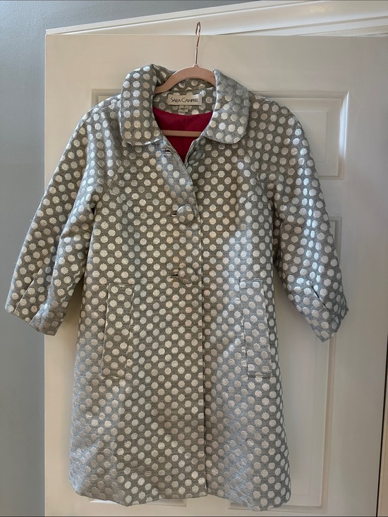 Sara Campbell Jackets & Blazers - Sara Campbell Silver Polka Dot Coat with Pink Lining